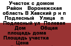 Участок с домом  › Район ­ Воронежская область В.Хавский р-н п. Подлесный › Улица ­ п. Подлесный ул. Полевая › Дом ­ 13 › Общая площадь дома ­ 154 › Площадь участка ­ 1 280 › Цена ­ 4 600 000 - Воронежская обл. Недвижимость » Дома, коттеджи, дачи продажа   